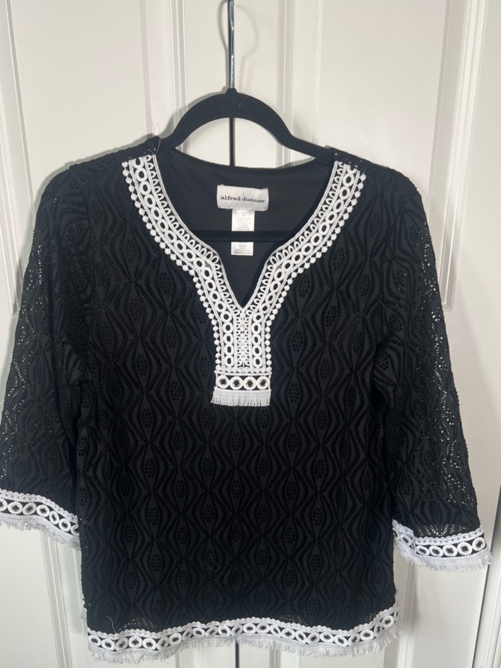 Alfred Dunner Black Tunic with White Trim Embroidery